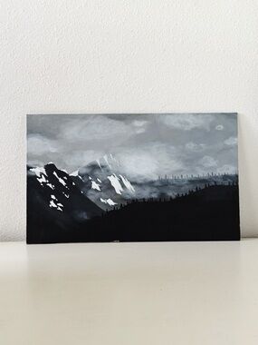 Vintage Black & White Mountains / Landscape Painting